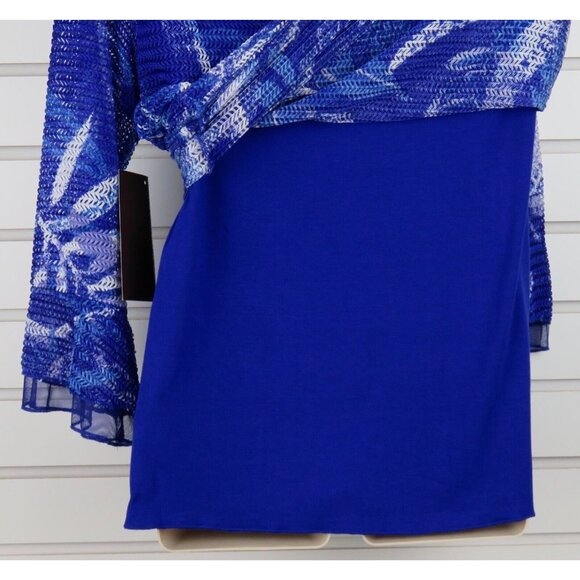 Multiples Top Womens Size Small Blue Beaded Scoop Neck 3/4 Sleeve Layered Mesh - Picture 7 of 11